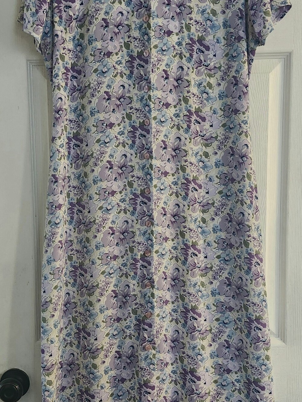 Vintage Lavender and Blue Floral Midi Dress - Classic Feminine Print